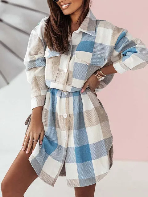 Women's Harajuku Plaid Longline Button-Front Shacket Coat