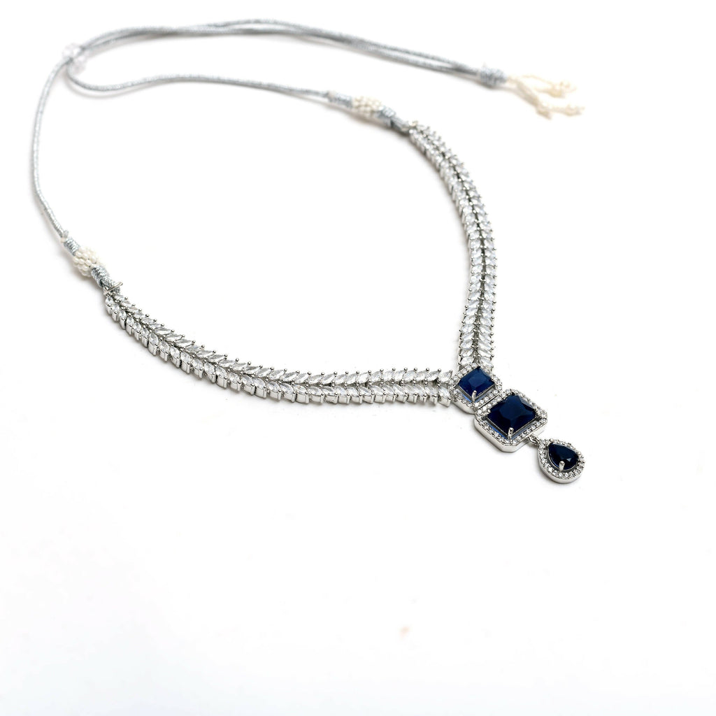 American Diamond Silver-Plated Navy Blue Choker Set