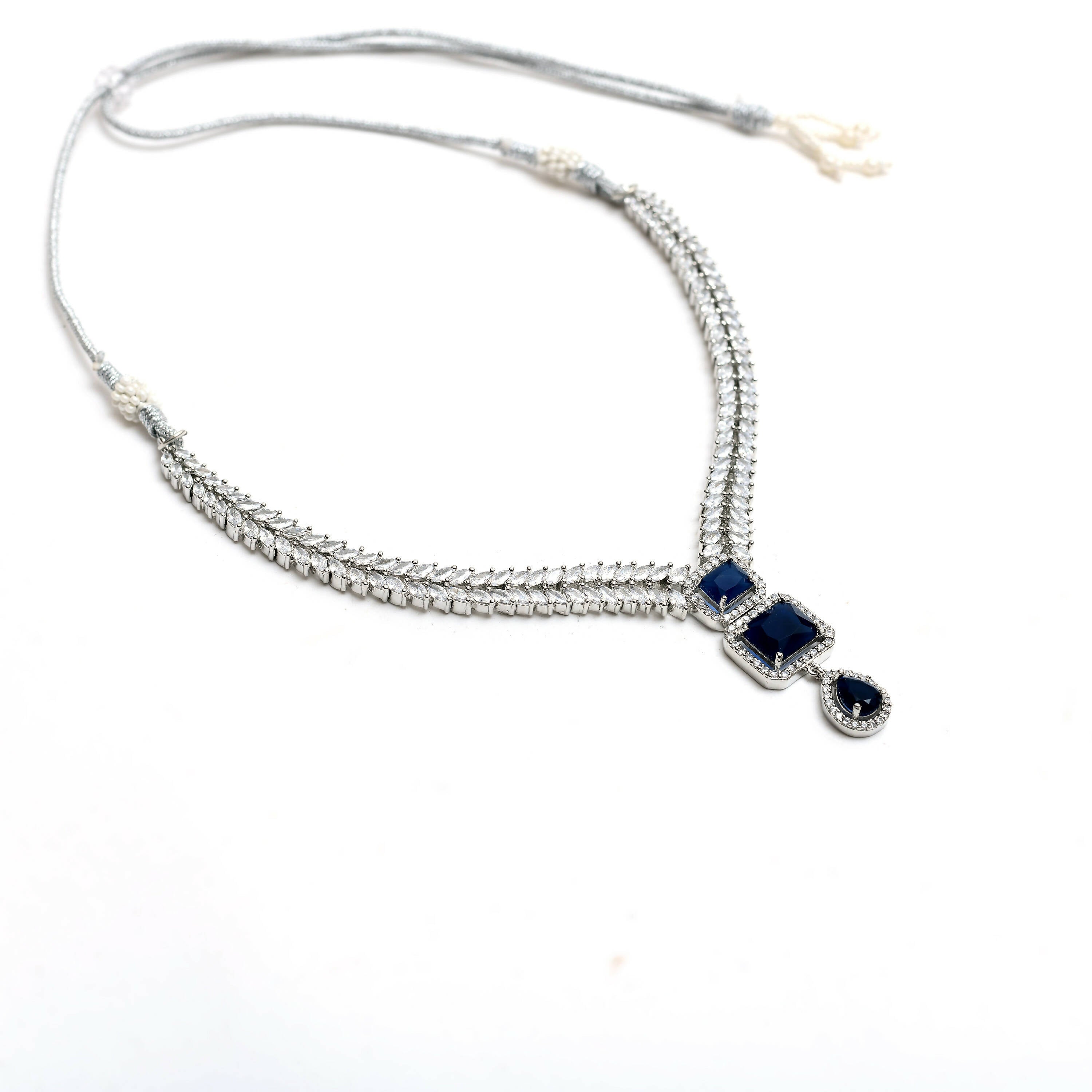 American Diamond Silver-Plated Navy Blue Choker Set