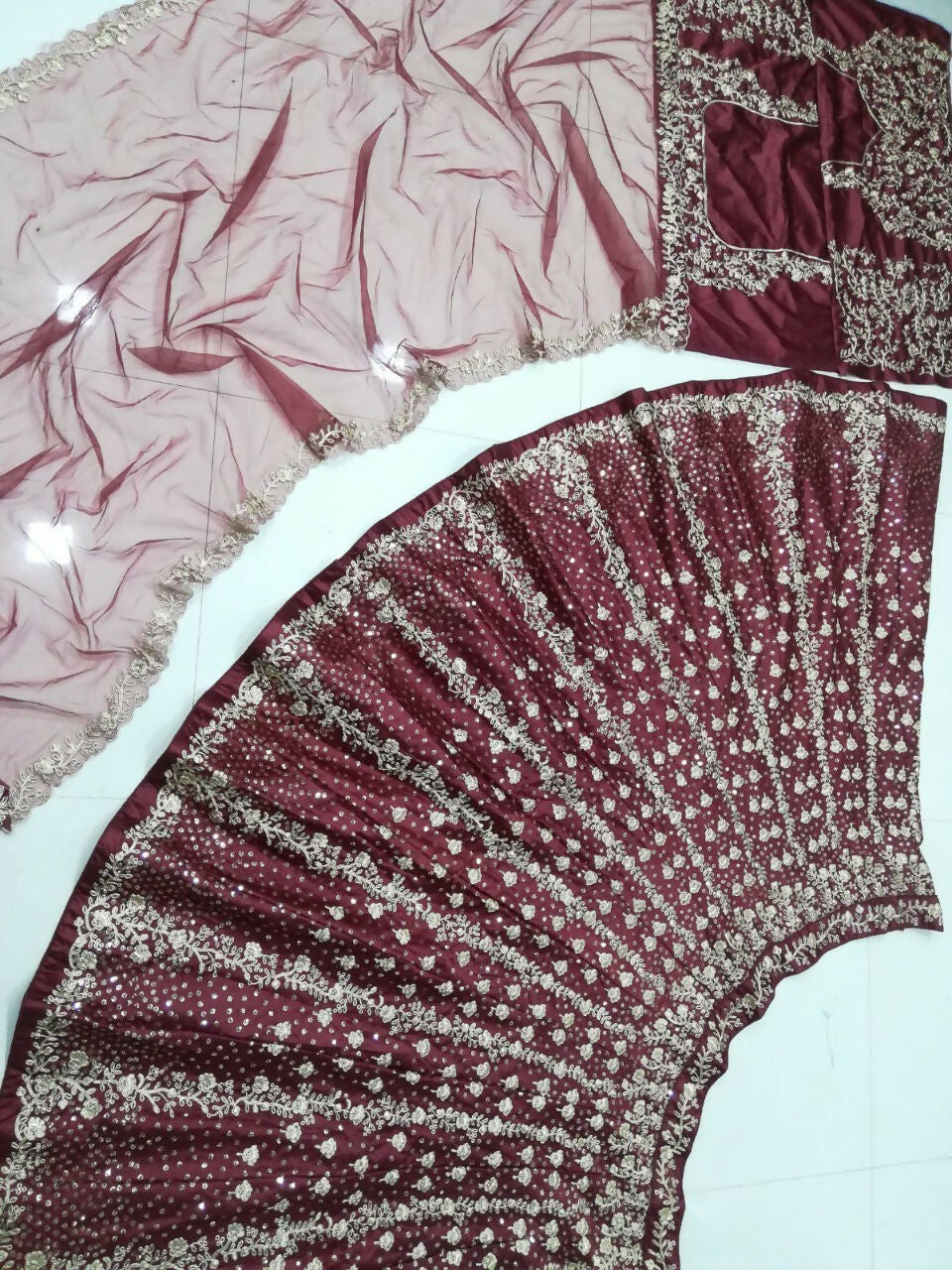 Maroon Silk Lehenga Choli with Sequin, Thread and Coding Work