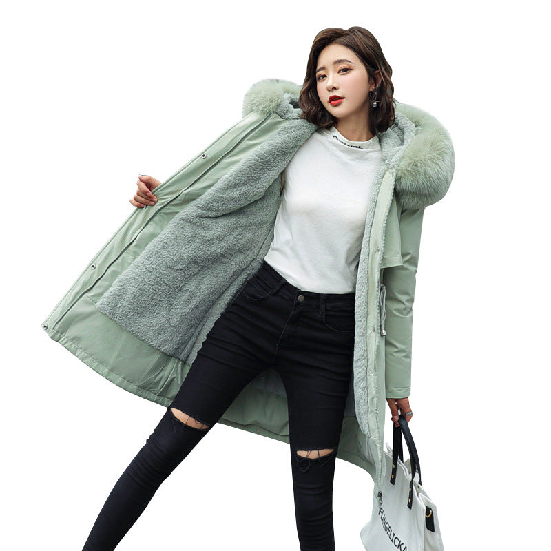 Women's Harajuku Big Fur Collar Fleece Lined Winter Coat - Image 5
