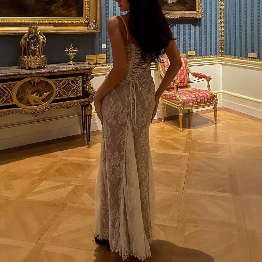 Lace Shawl Two-Piece Mermaid Maxi Dress with Long Sleeves