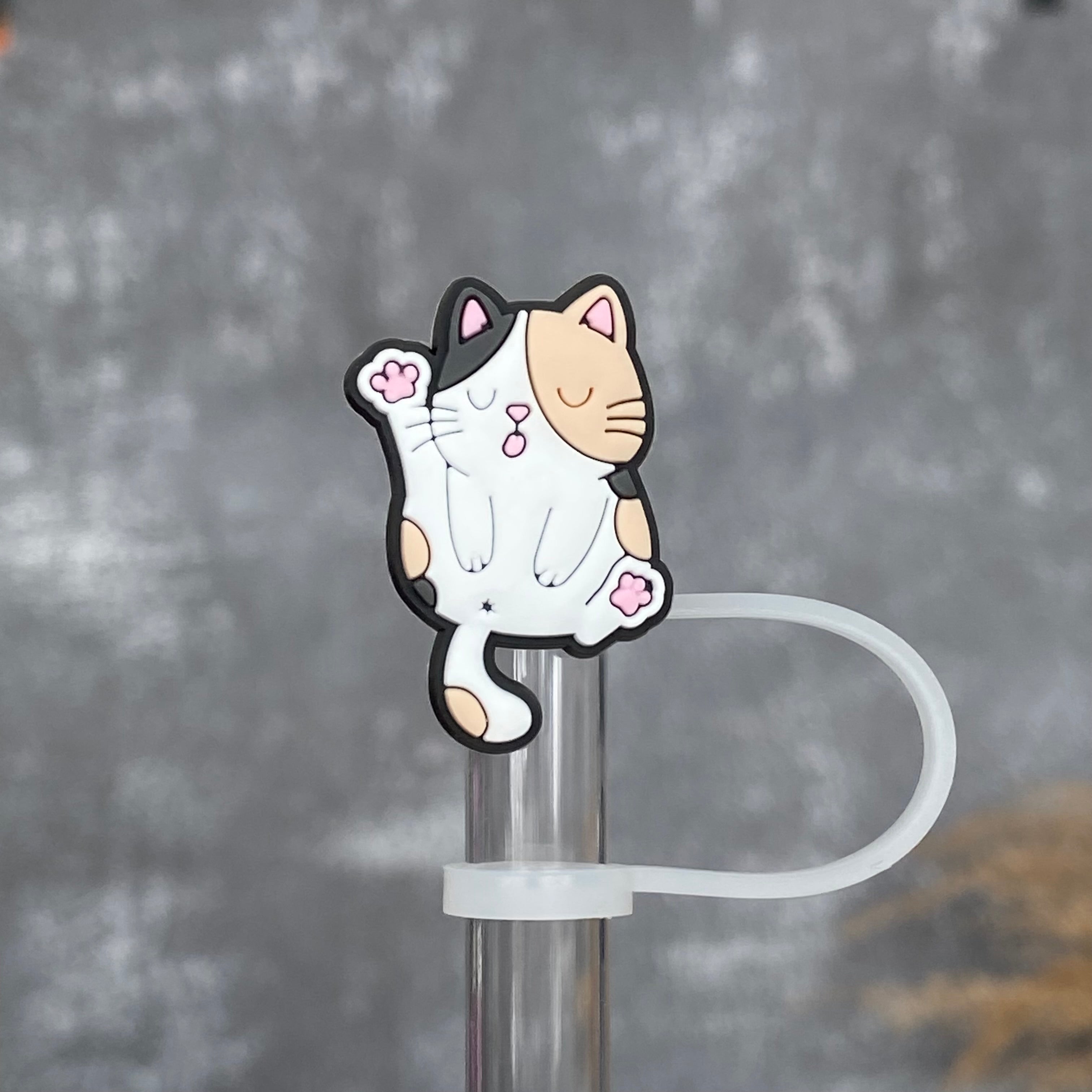 Cat Butt Straw Topper- Black White Brown