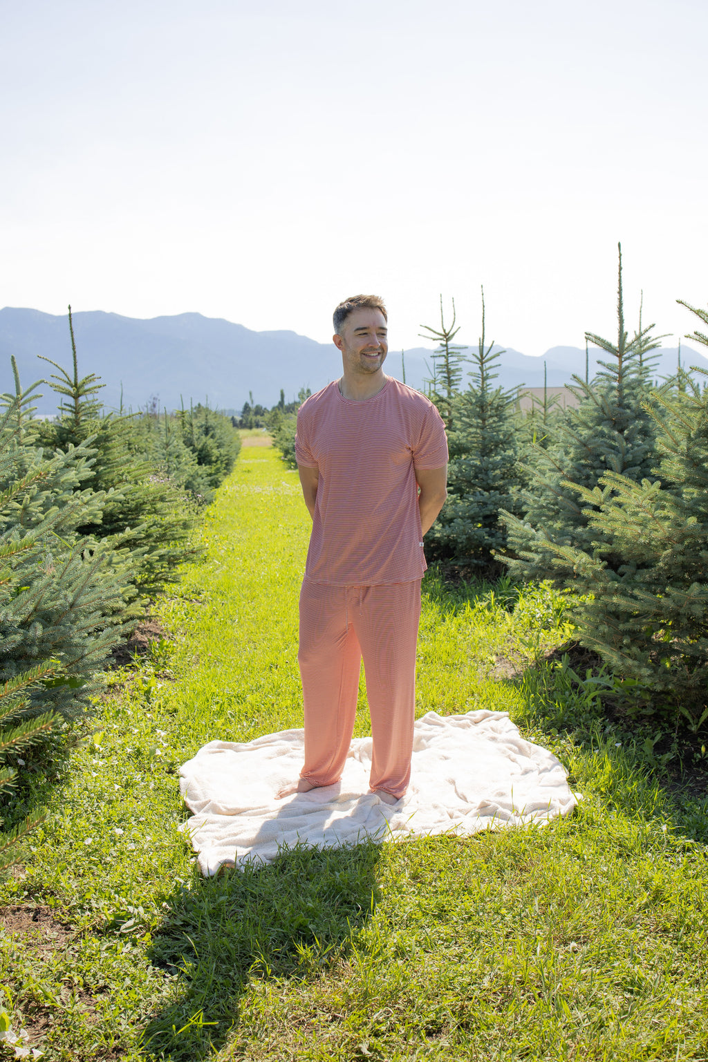 Men's Short Sleeve Pajamas | Peppermint Stripe Ribbed