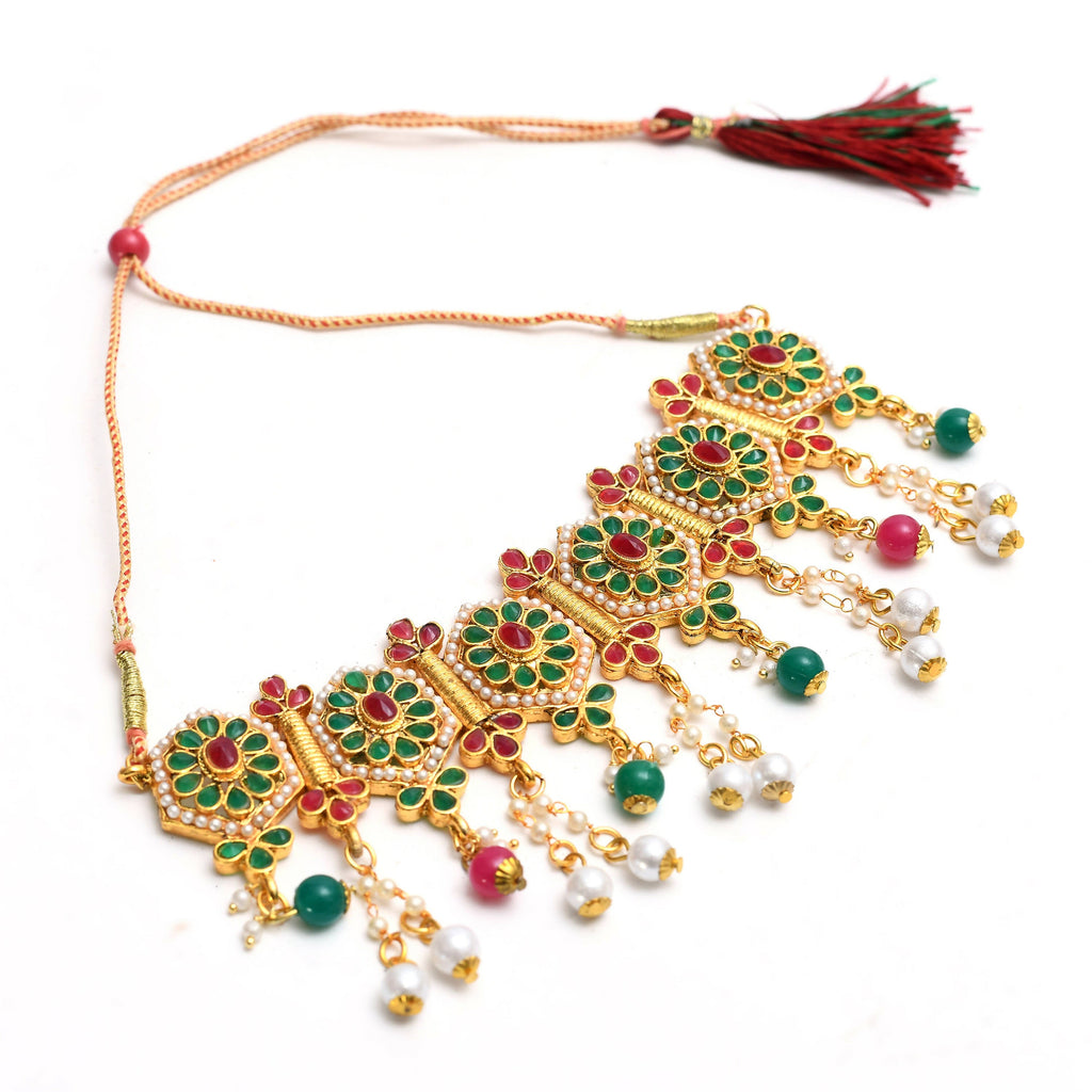Meena and Pearl Work Gold-Polished Brass Statement Choker