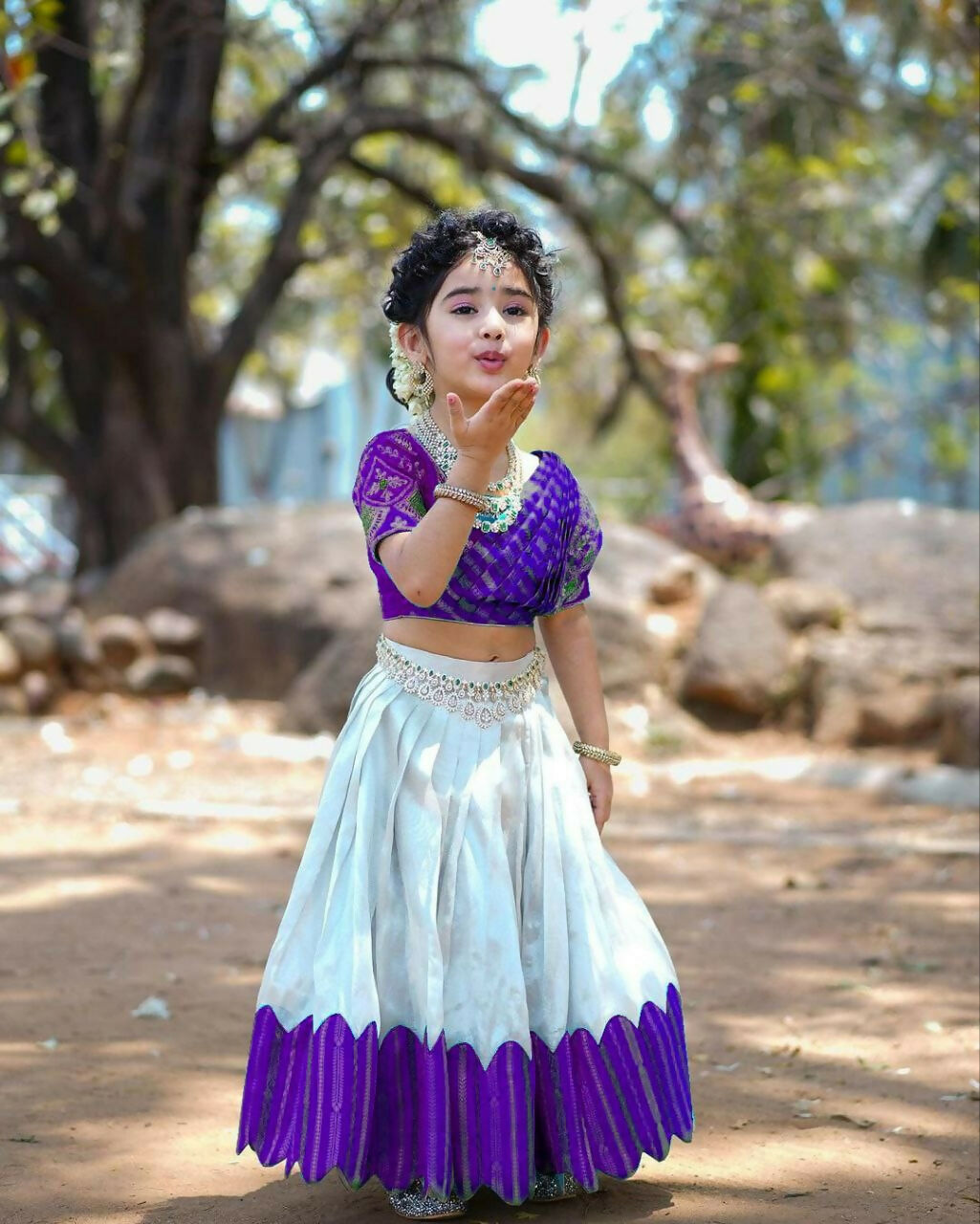 Girls Blue Heavy Chenille Sequins Embroidered Lehenga Choli Set