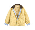 Yellow Diamond Quilted Short Jacket with Brown Flip Collar - Image 6