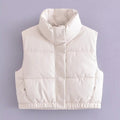 Women's Cropped PU Leather Puffer Vest with Stand-Up Collar - Image 6
