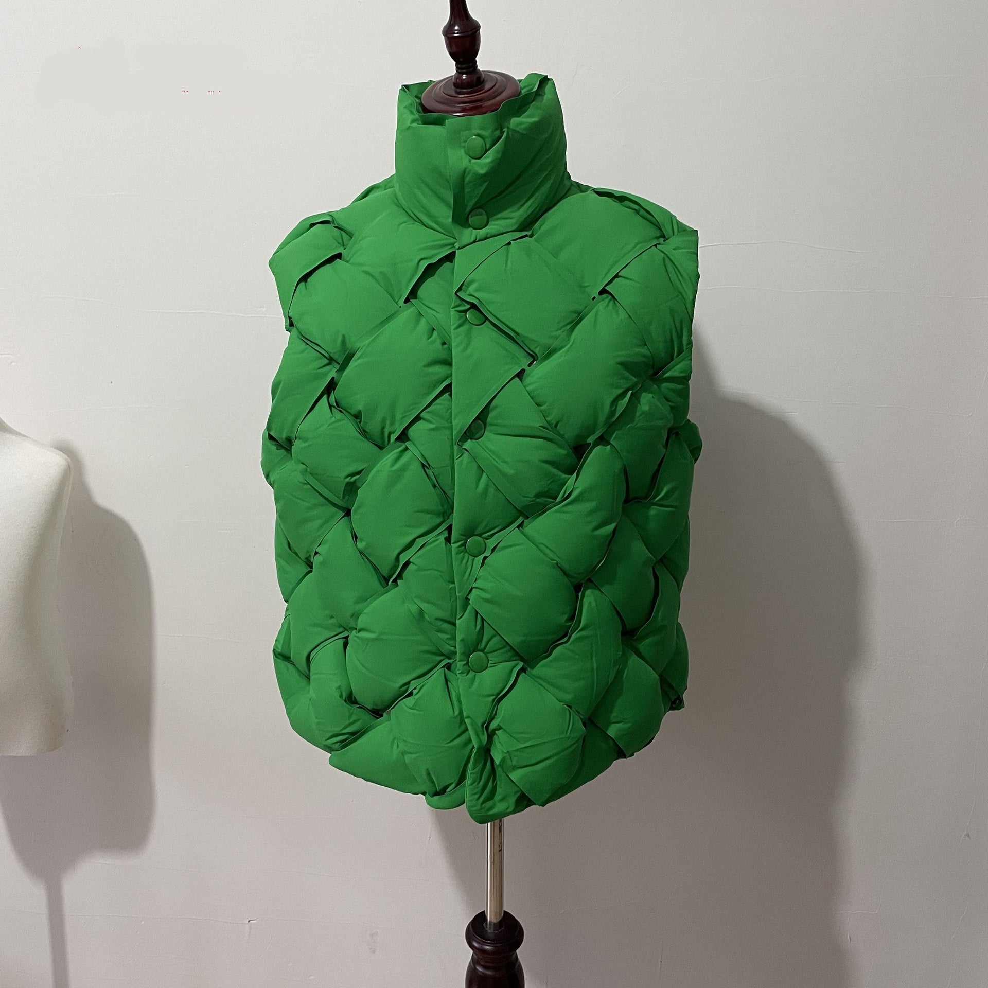 Woven Pattern Green & Black Quilted Puffer Vest Harajuku Style - Image 4