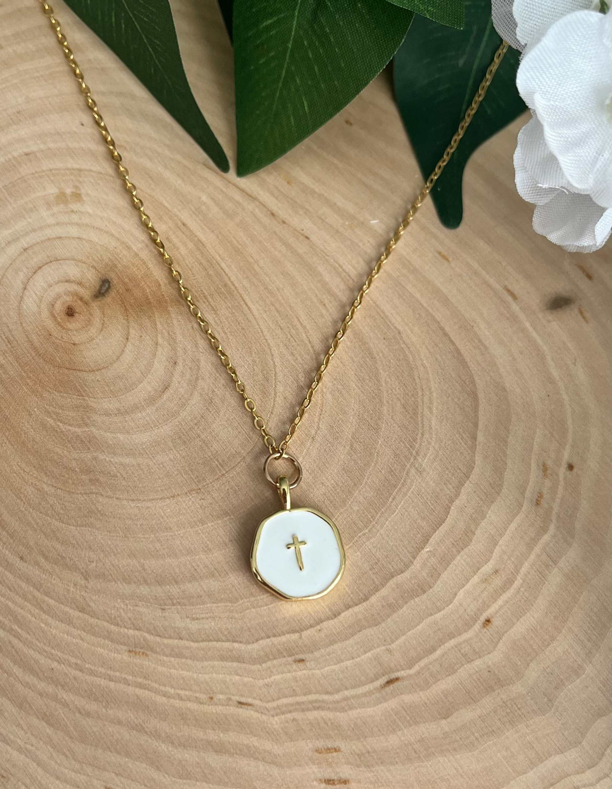 Gold Necklace 16K White Cross Pendant