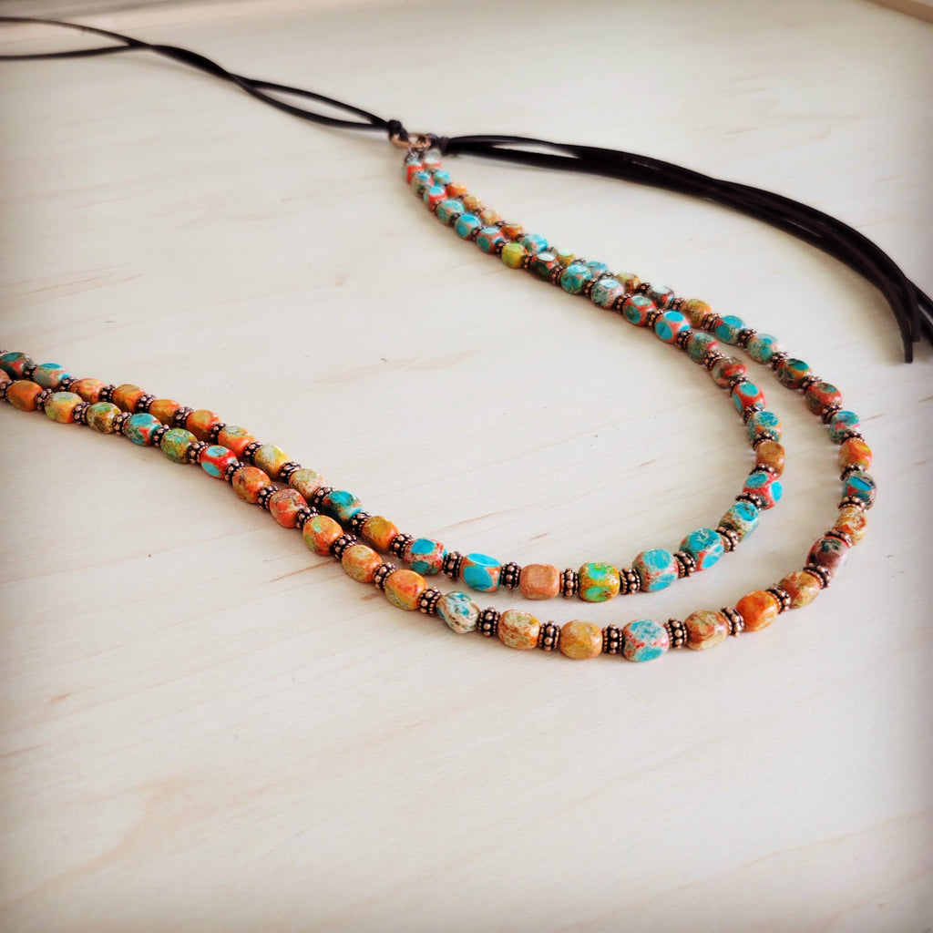 Sunrise Regalite Double Strand Beaded necklace w/ Tassel 264p