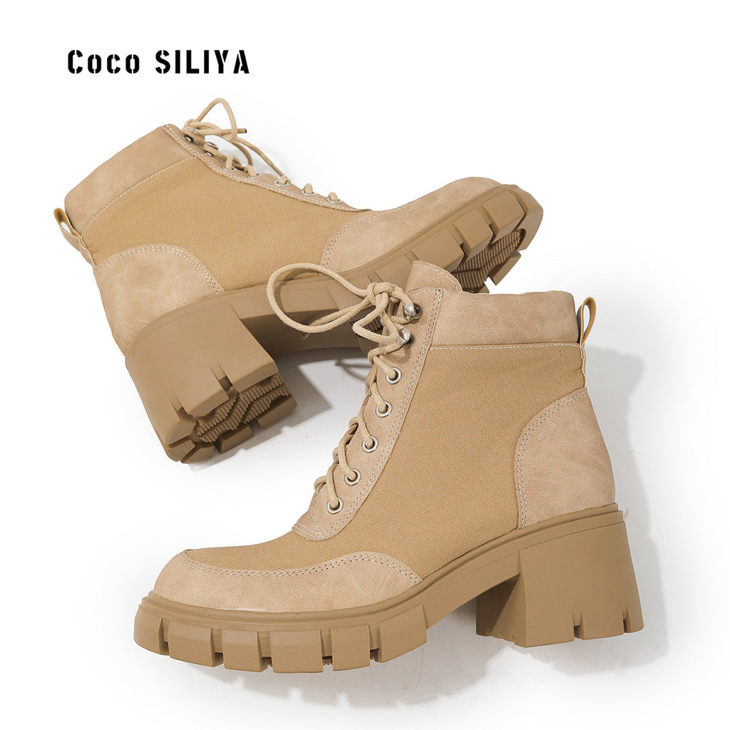 Women's Chunky Platform Lace-Up Ankle Boots with Round Toe - Image 5