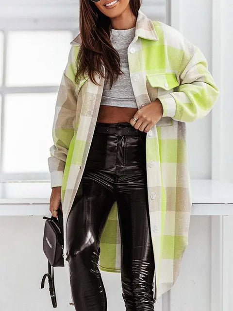 Women's Harajuku Plaid Longline Button-Front Shacket Coat