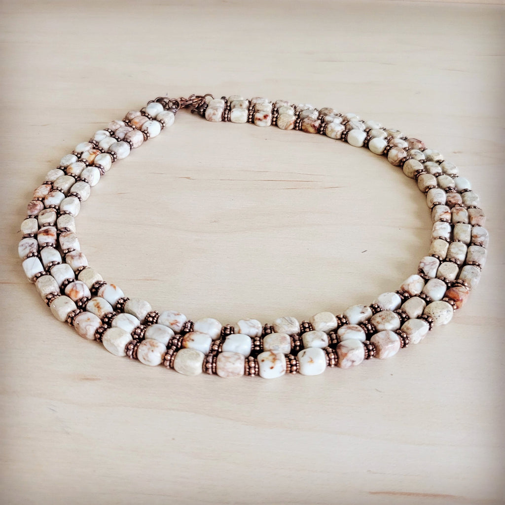 Triple Strand Layered Boho Sandstone Regalite Necklace 264L