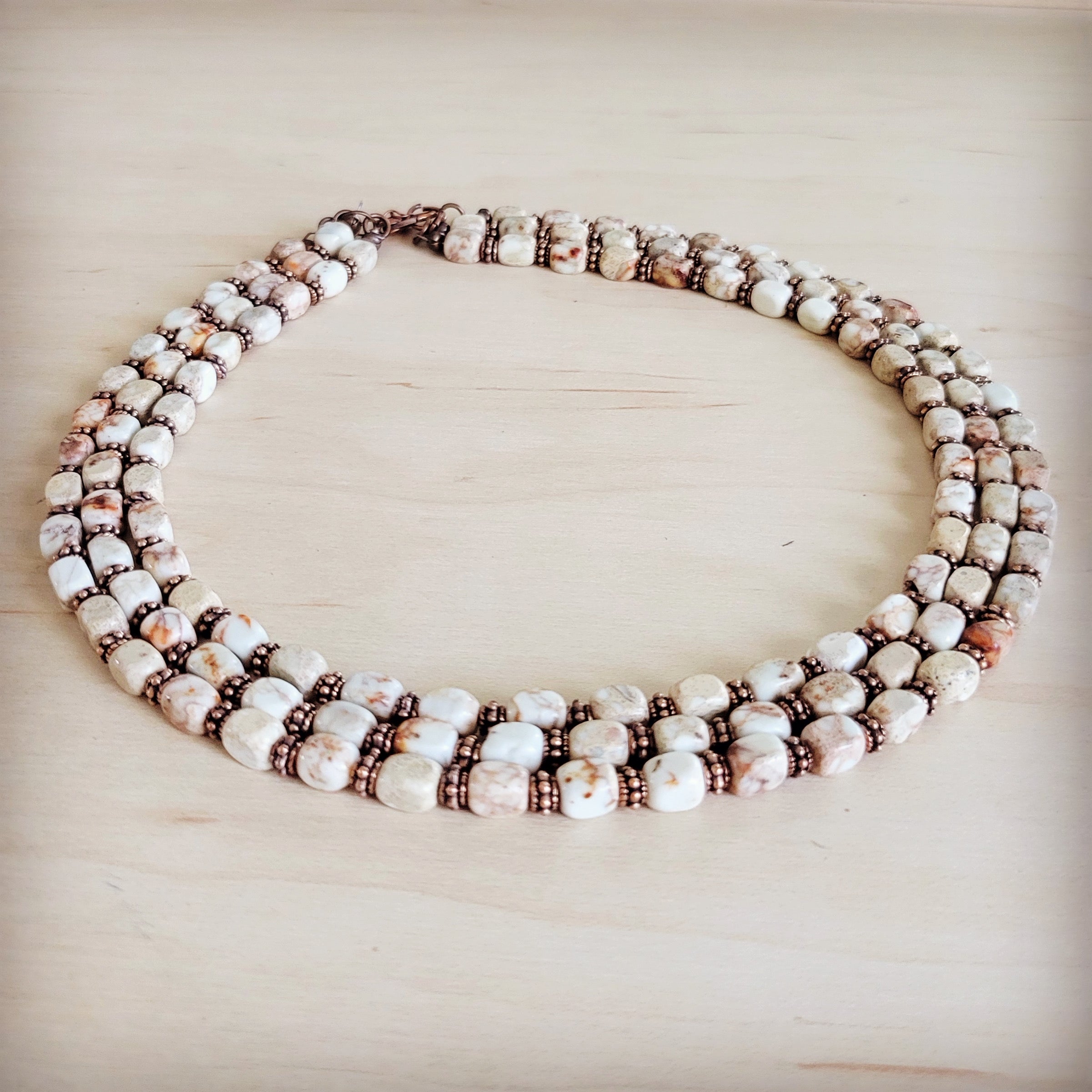 Triple Strand Layered Boho Sandstone Regalite Necklace 264L