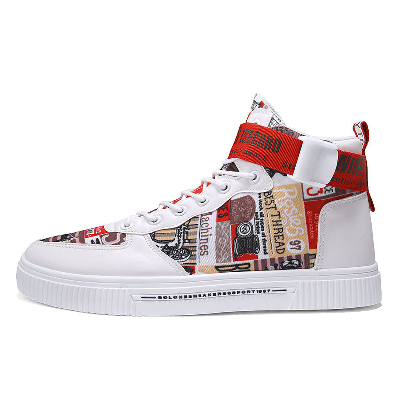 White Multi-Color Harajuku High-Top Graphic Print Sneakers