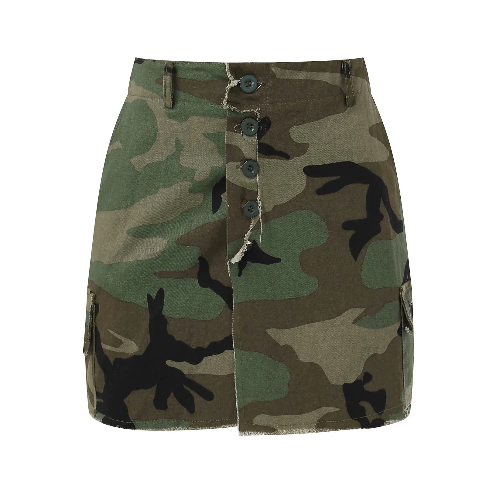 Camouflage Asymmetrical Mini Skirt with Cargo Pockets for Women - Image 2