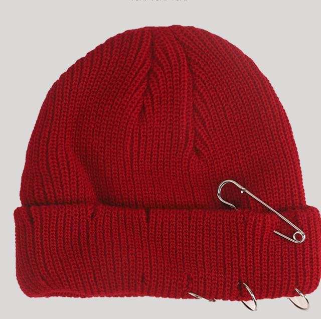 Women's Playful Japanese Knit Beanie Hat with Safety Pins - Image 10