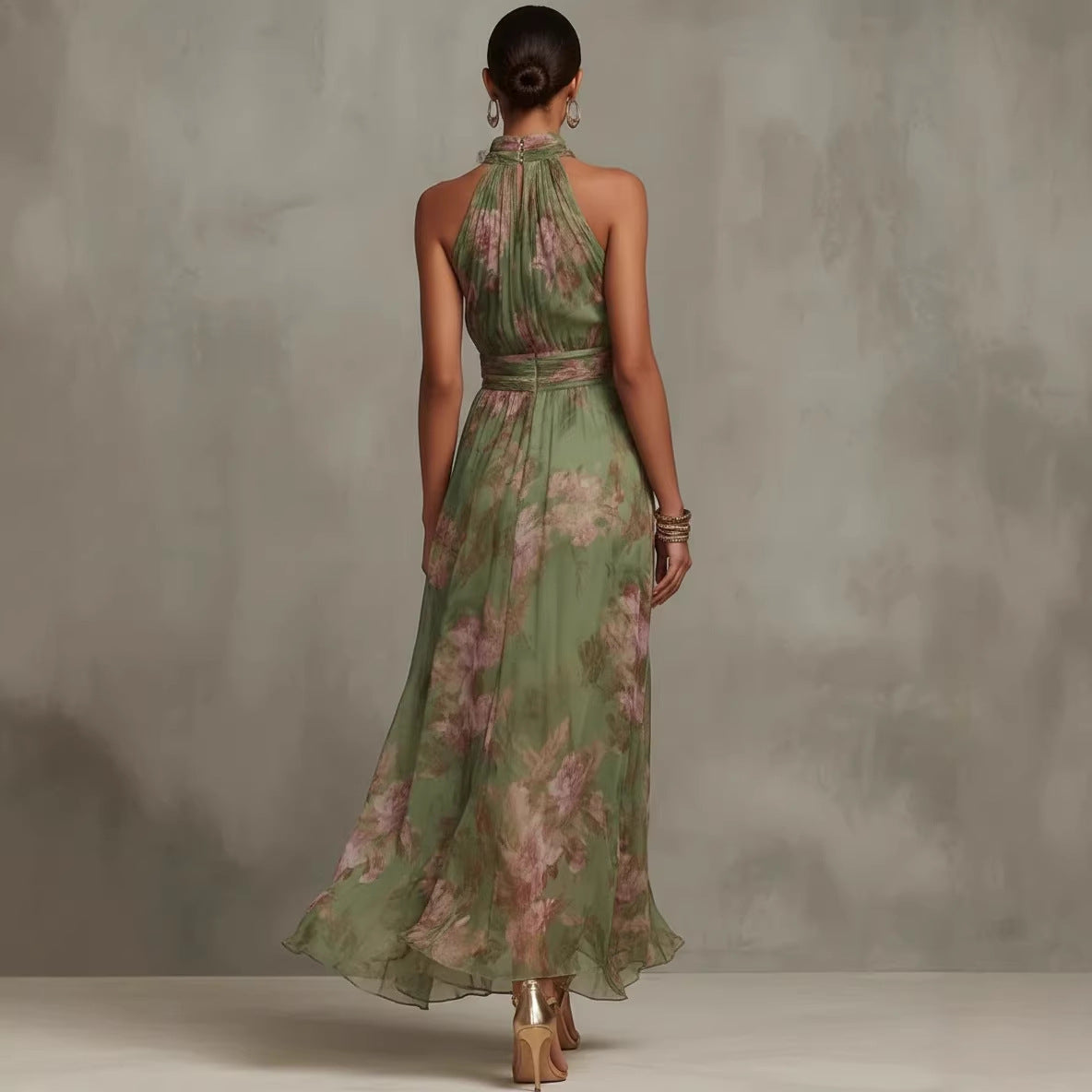 Green Graffiti Print Mesh Suspender Maxi Dress Streetwear