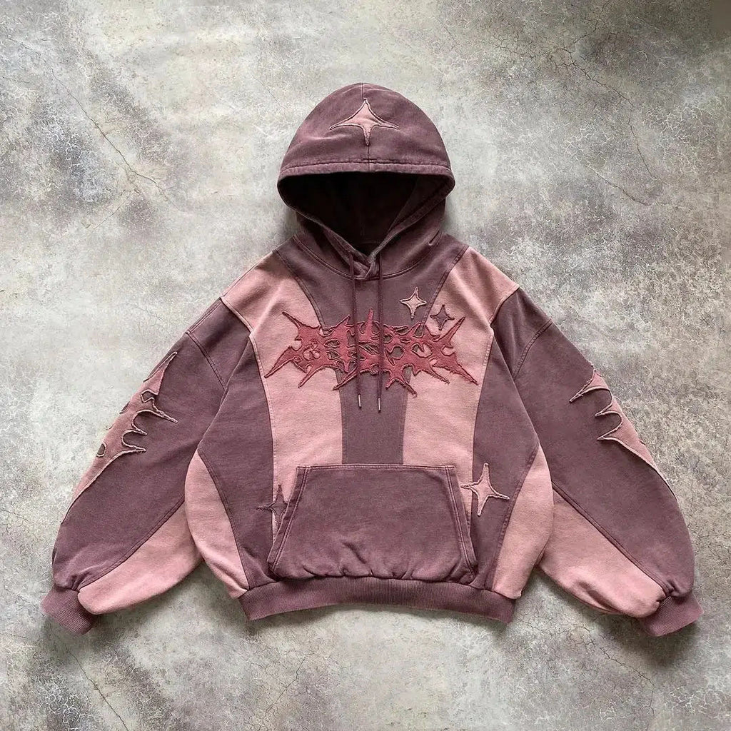 Y2K Grunge Star Patchwork Oversized Pullover Hoodie Sweatshirt - Image 5