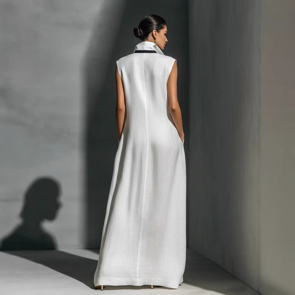 Women's V-Neck Color-Block Sleeveless A-Line Maxi Dress - Image 5