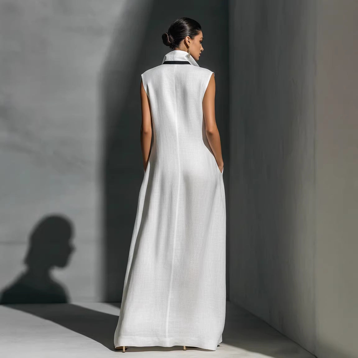 Women's V-Neck Color-Block Sleeveless A-Line Maxi Dress - Image 5