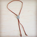 Leather Lariat Boho Necklace w/ Aqua Terra Slab Accent 264e