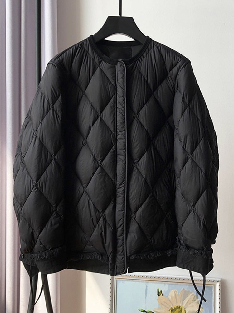 Women's Quilted Denim Patchwork Coat - Light Gray Casual Outerwear - Image 4