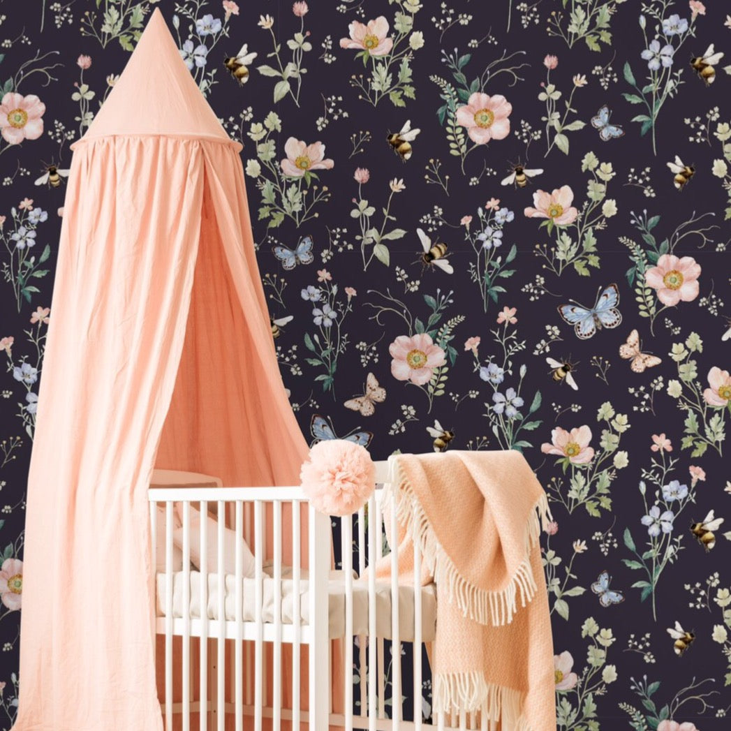 Cosette Floral Removable Wallpaper in Pink, Green, and Blue