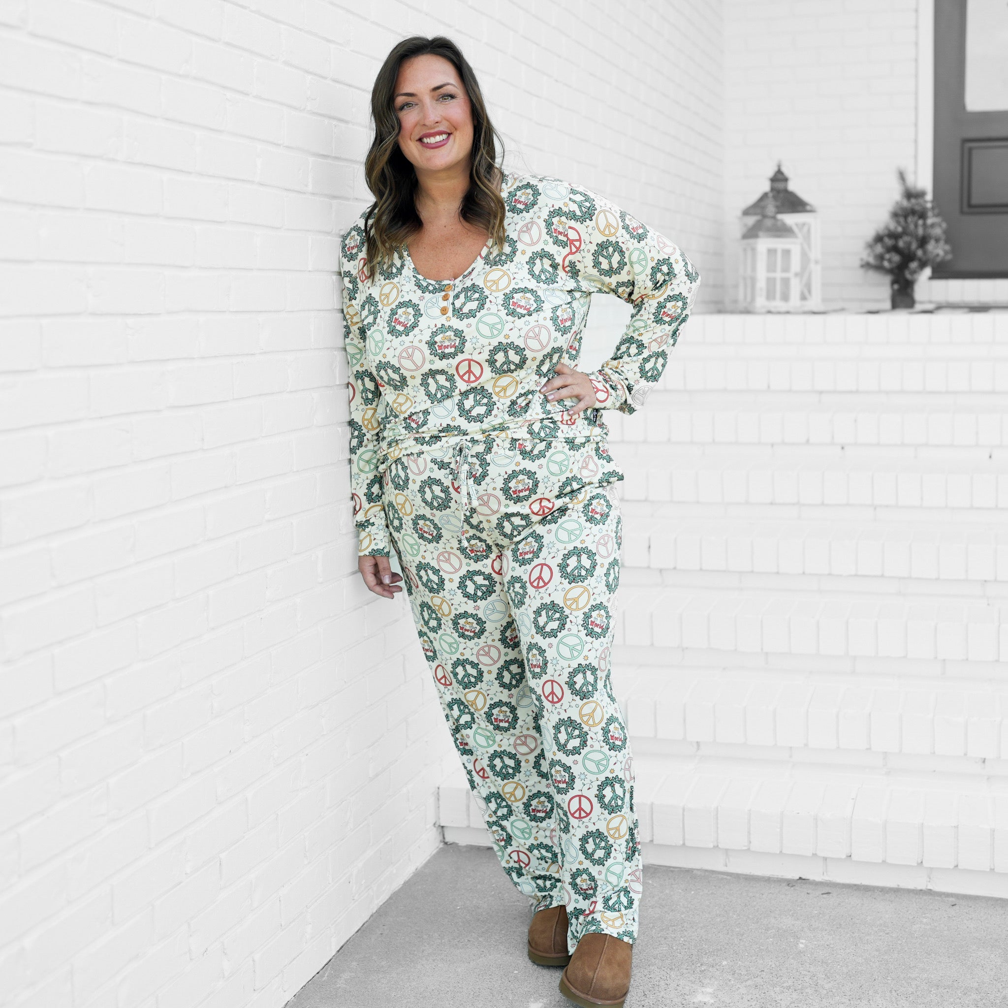 Women's Christmas Peace Pajama Set in Bamboo Viscose