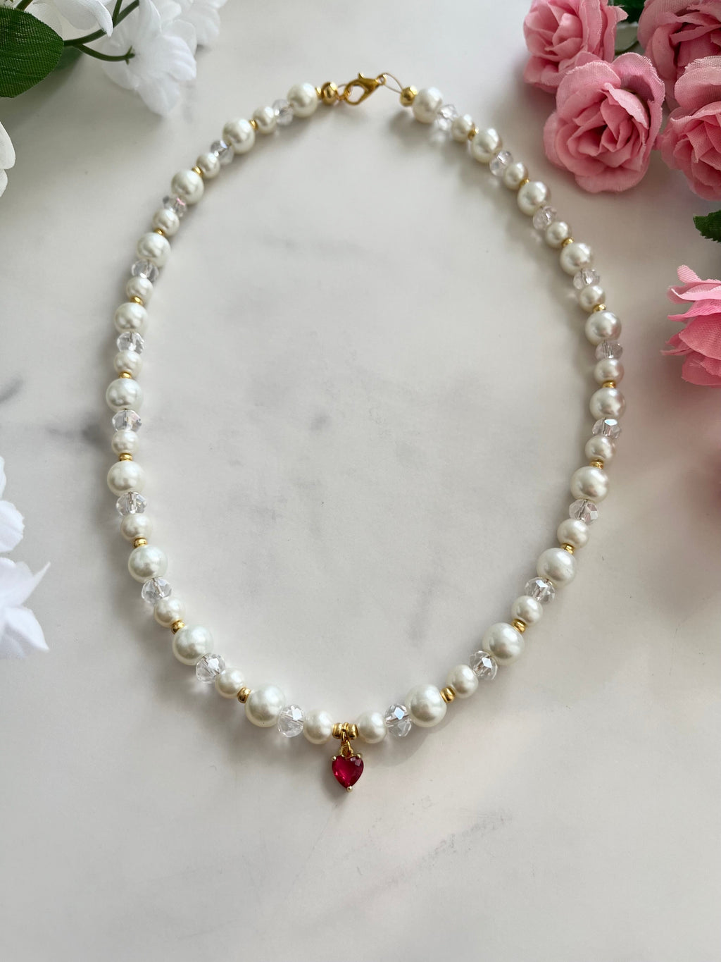 Gold Pearl Heart Pendant Necklace - Christian