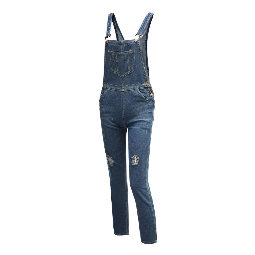 Women's Ripped Blue Denim Overalls - Harajuku Style Streetwear - Image 4