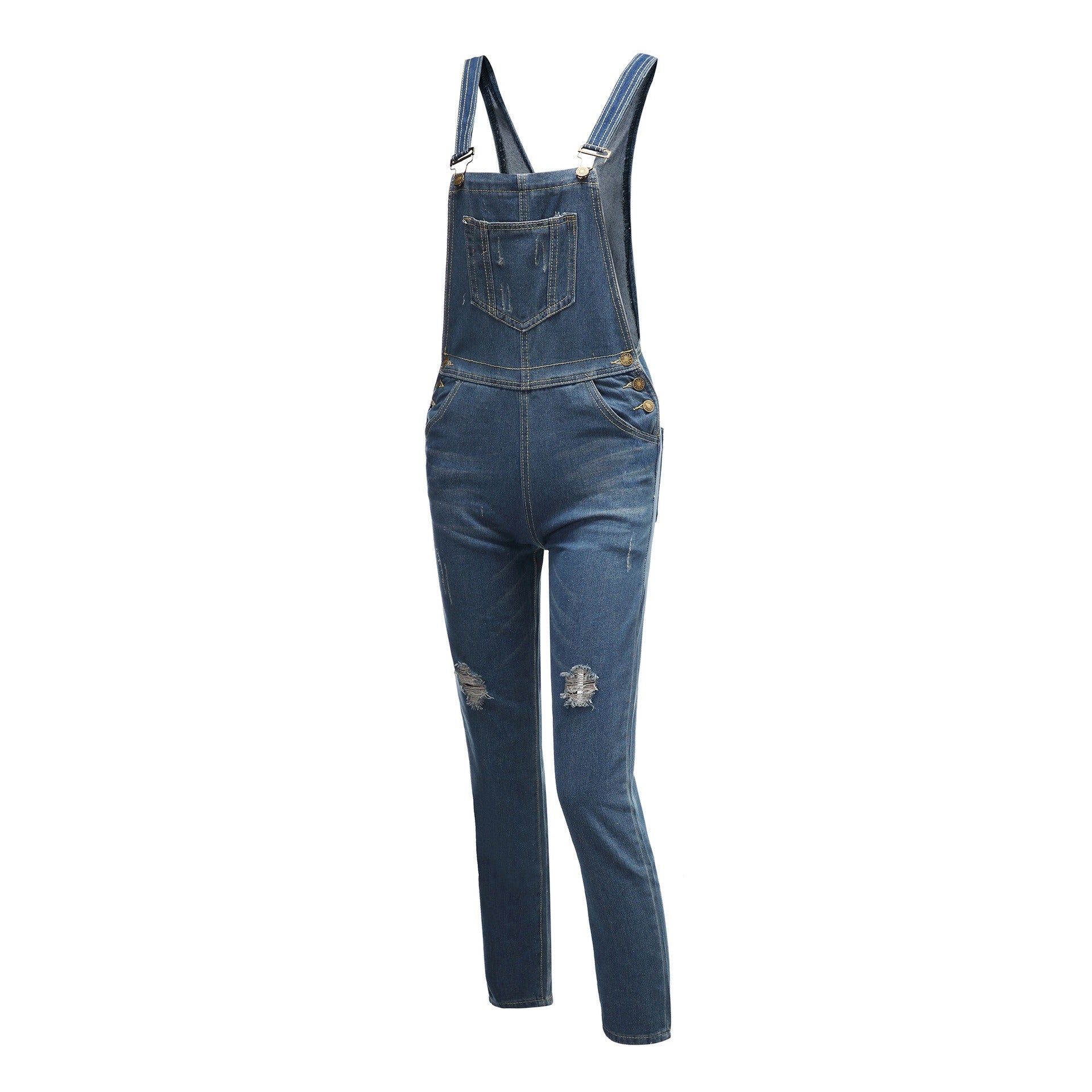 Women's Ripped Blue Denim Overalls - Harajuku Style Streetwear - Image 4