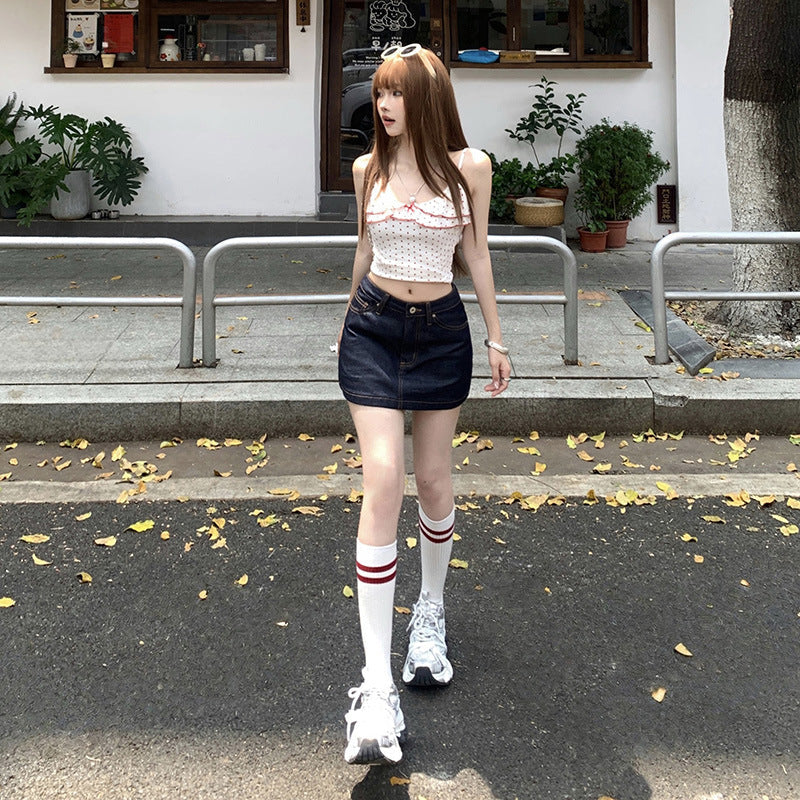 Women's Classic Denim Mini Skirt - Dark Wash Versatile Summer - Image 4