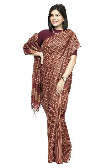 Maroon Bhagalpuri Silk Saree with Matching Blouse Piece