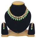 Elegant C.Green Kundan stone necklace set with gold-plated finish and adjustable cord