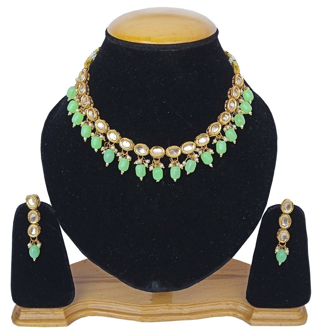 Elegant C.Green Kundan stone necklace set with gold-plated finish and adjustable cord