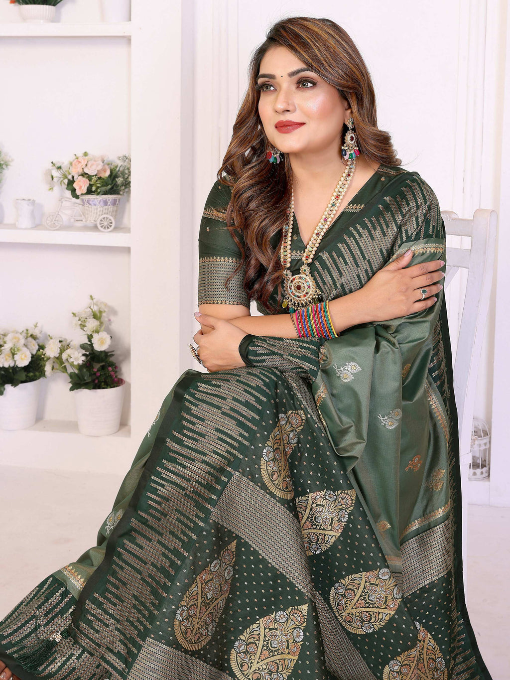 Mehndi South Soft Silk Zari Weaving Saree with Classic Drape