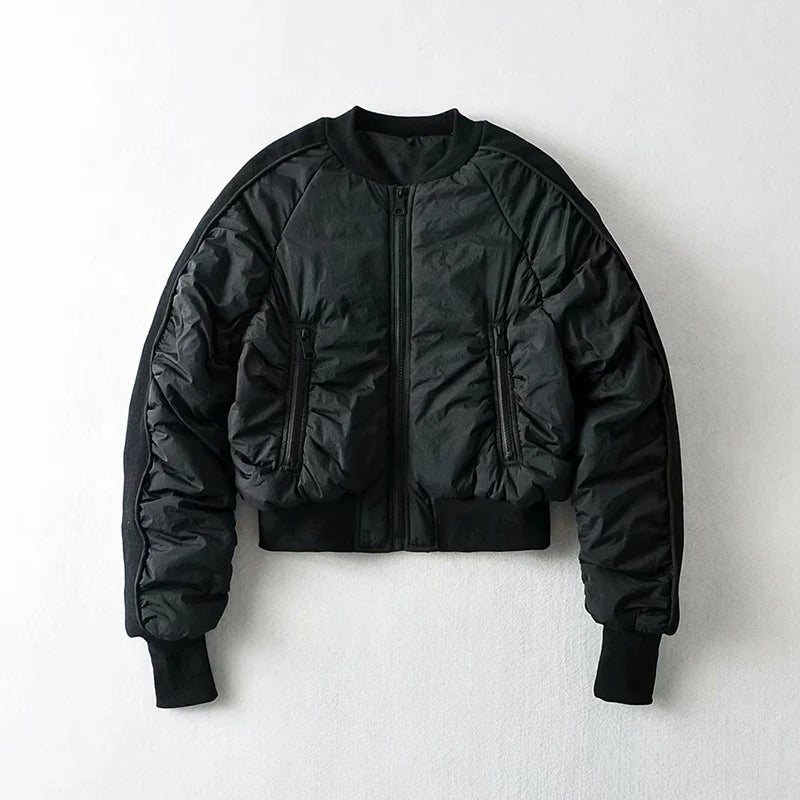 Women's Pink Harajuku Cropped Bomber Jacket with Pockets - Image 3