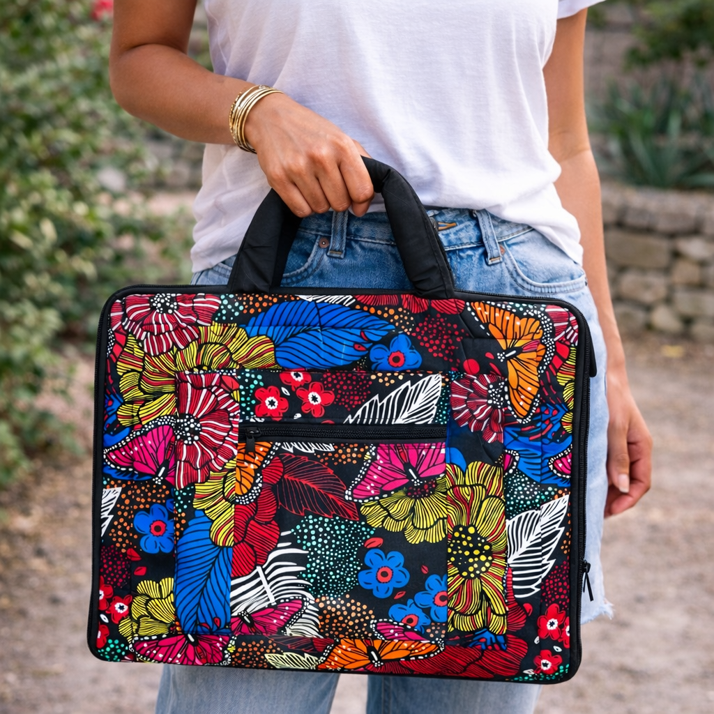 Artisan Ugandan Cotton Laptop Bag - Vibrant Geometric Print