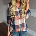 Women's Casual Long Sleeve Plaid Shirt Cotton Hemp Blend Top - Image 7