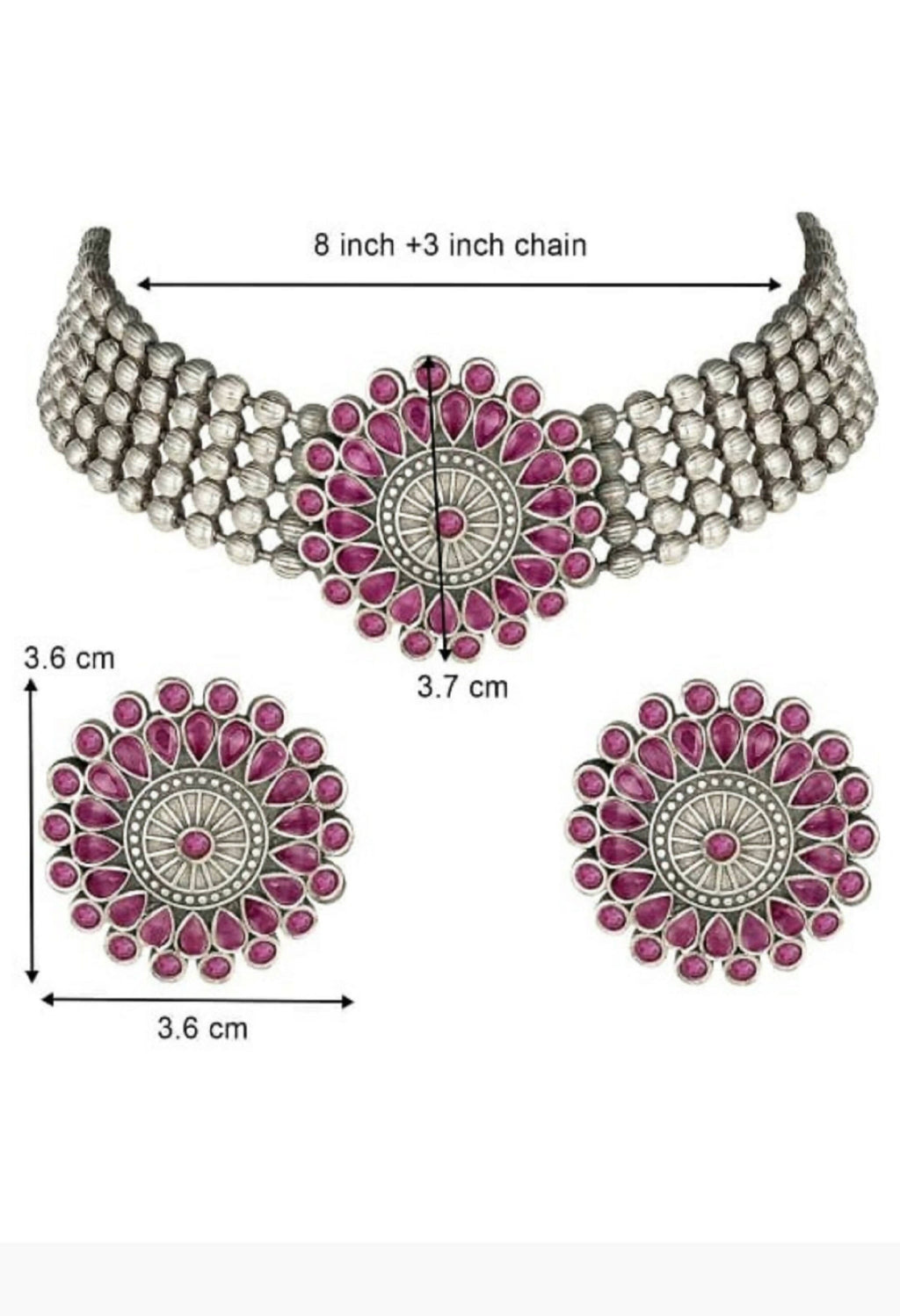 Pink Kundan Oxidised Silver-Plated Brass Finish Choker