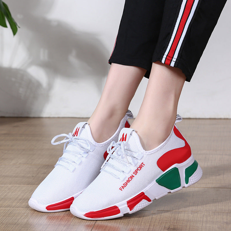 A pair of lightweight, Harajuku-style lace-up sports sneakers featuring a multi-colored mesh design