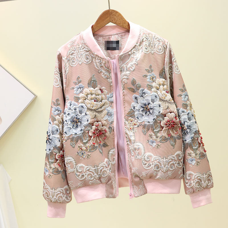 Women's Floral Embroidered Harajuku Bomber Jacket Outwear