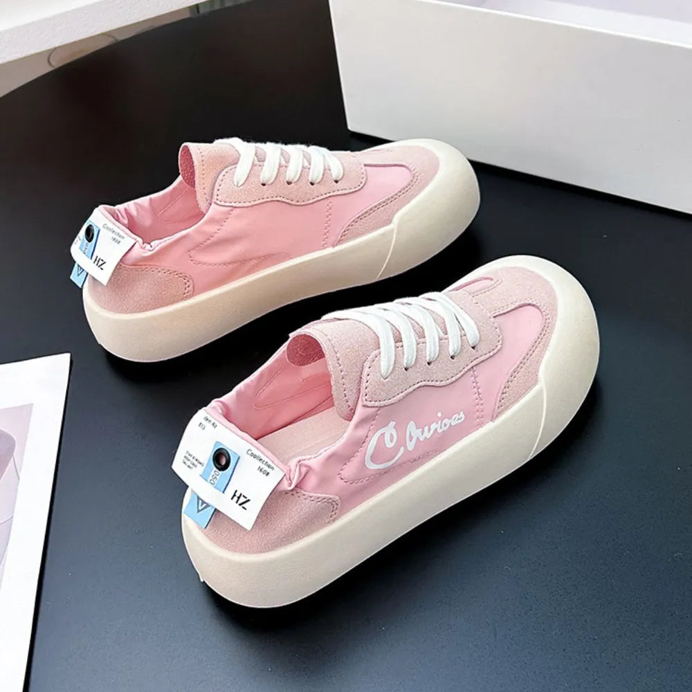 Women's Thick Soled Platform Sneakers in Pastel and Neutral Tones - Image 3