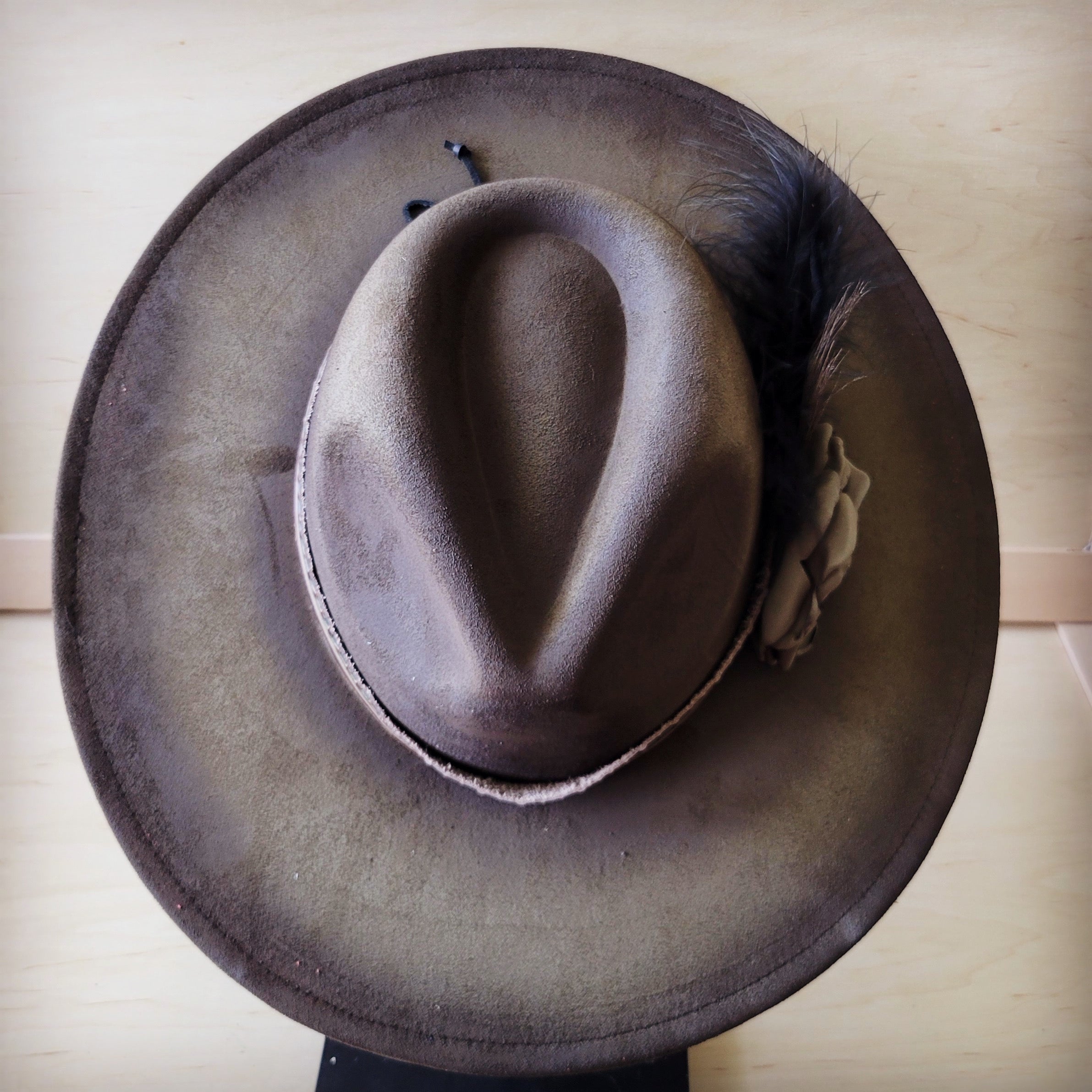 Hand-Painted Distressed Olive Green Western Boho Cowgirl Hat
