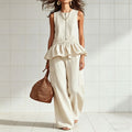 Women's Sleeveless Pleated Vest & Wide Leg Pants Set - Streetwear