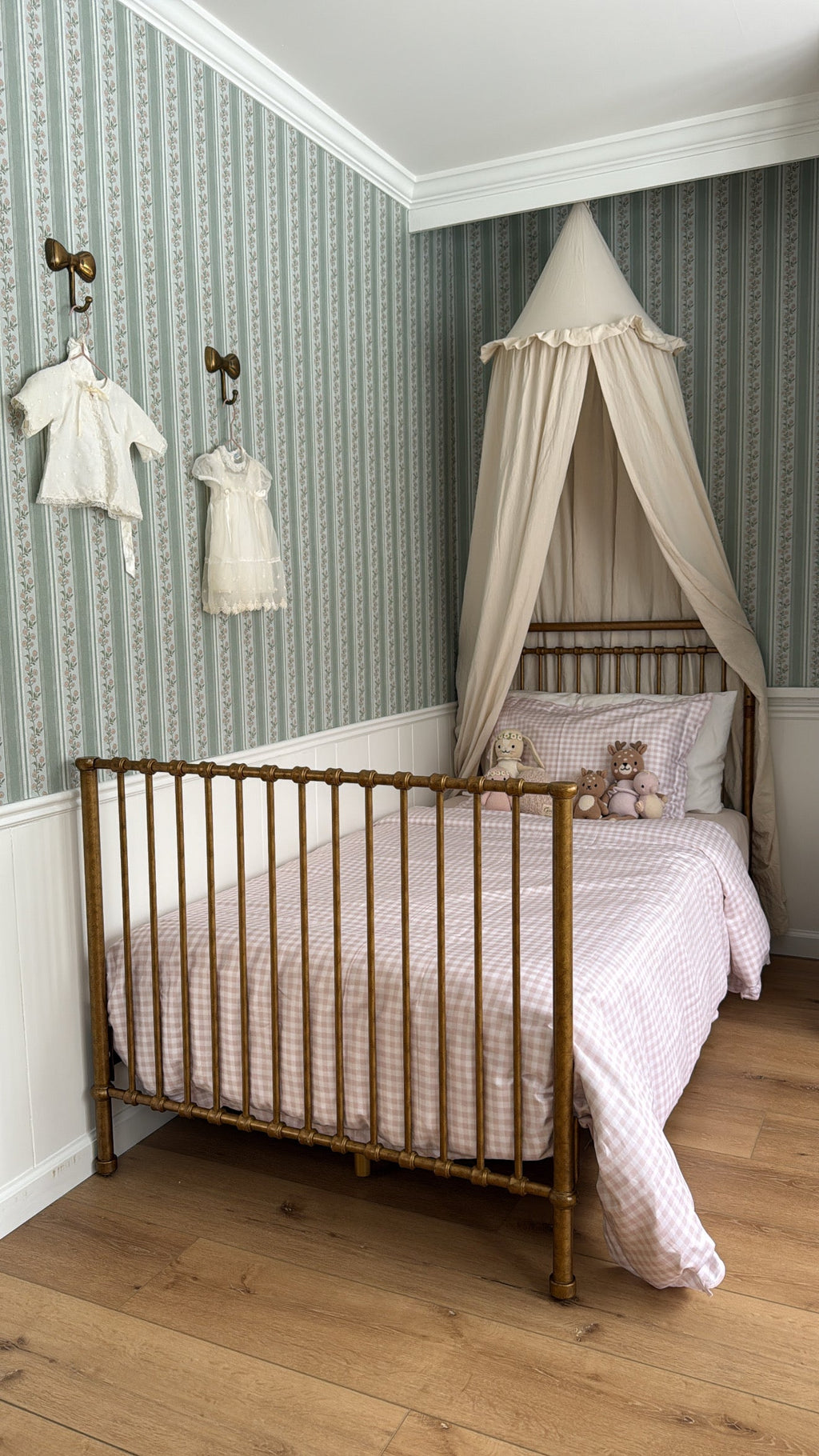Auggie Striped Wallpaper in Pink, Cream, and Sage-Green