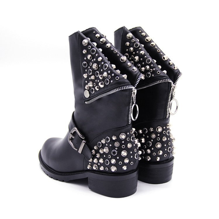 Edgy Black Rivet Studded Combat Boots for Women - Image 4