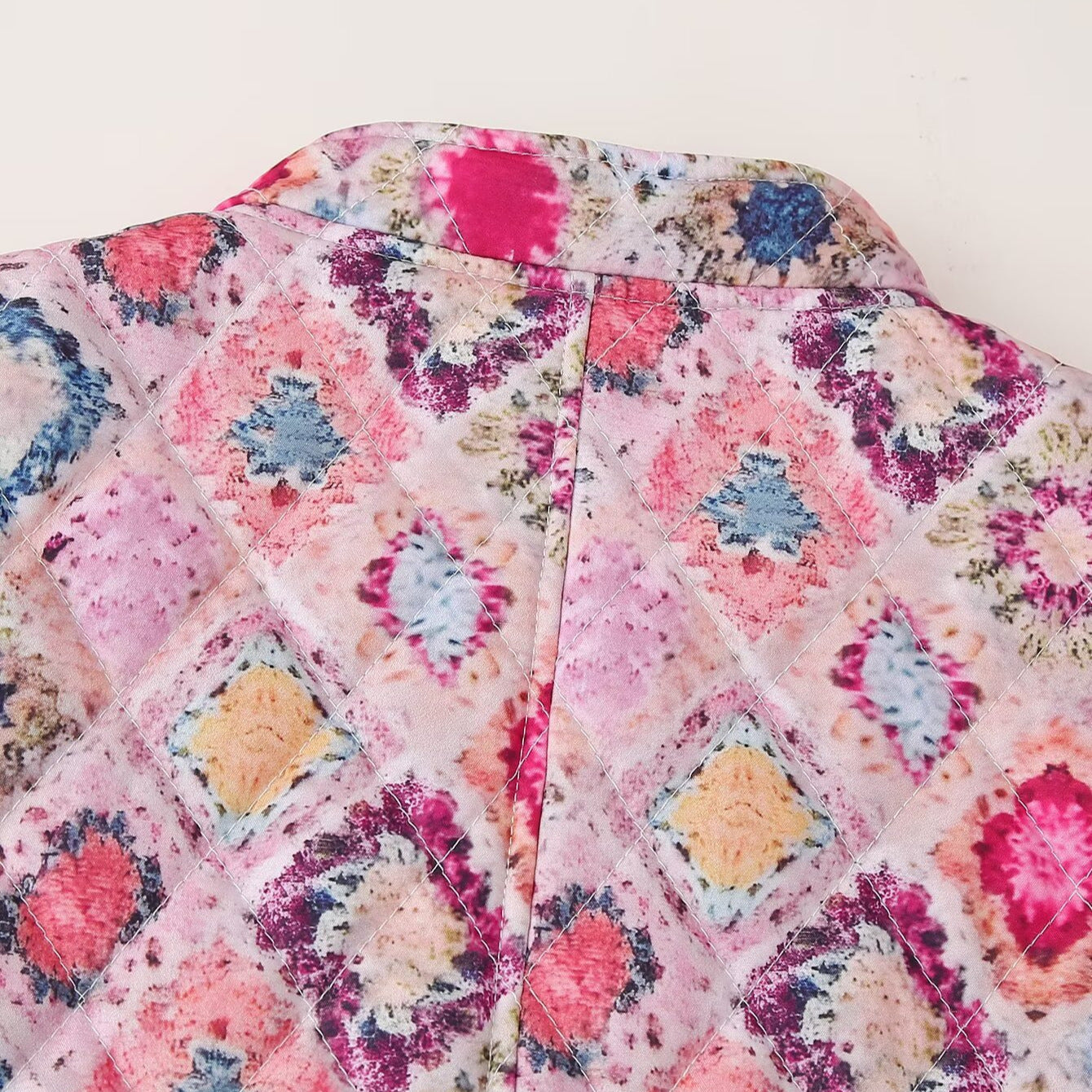 Women's Harajuku Pink Quilted Floral Print Cotton Jacket - Image 3
